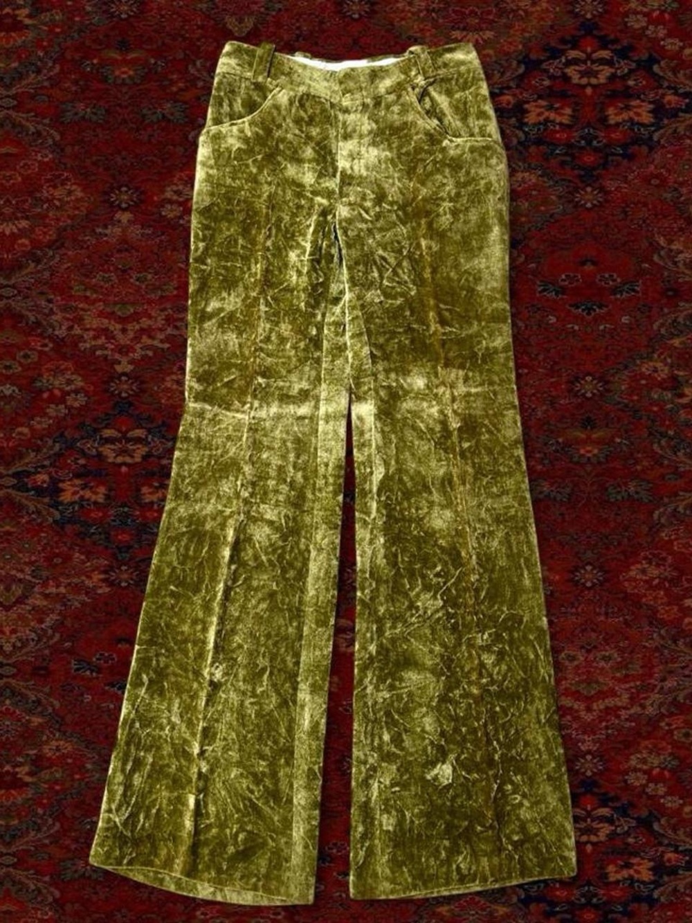 Vintage Olive Green Velvet Flared Pants